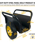 Beefy Heavy Duty Panel Dolly Slab Dolly With 10 Inch Solid Wheels And 1000 Pound Load Capacity, side view with dimensions