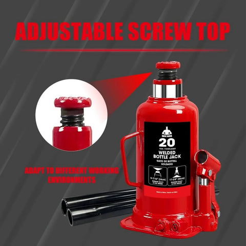 Heavy Duty 20 Ton Hydraulic Bottle Jack With 40,000 Lbs Lifting Capacity Adjustable Screw Top Extension For Auto And Truck Repair And Home Lifts Red Durable Tool