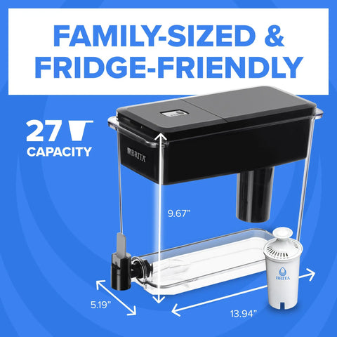Big 27-Cup BPA Free Water Dispenser With Standard Filter, family-sized, fridge-friendly design