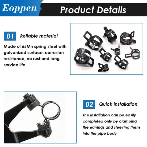 132 Piece Spring Hose Clamps Kit With Swivel Flat Band Pliers 6 To 25mm Assortment details, showing steel clamps