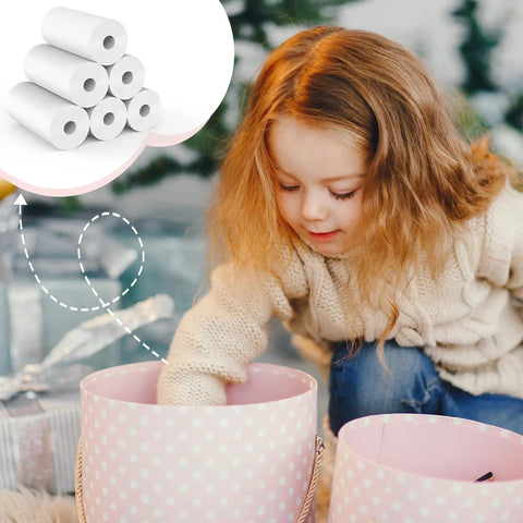 12 Roll Kit For Kids Instant Camera Printer Paper Refill White Thermal Paper For Kids Photo Prints Each Roll 2.2 In By 19.6 Ft Prints 80 Plus Images Per Roll Easy Peasy Refill For Mini Cameras, girl using paper rolls