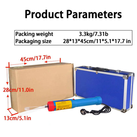 Heavy Duty 1000W Flameless Handheld Induction Bolt Extractor With Eight Spare Coils displayed with packaging and dimensions.