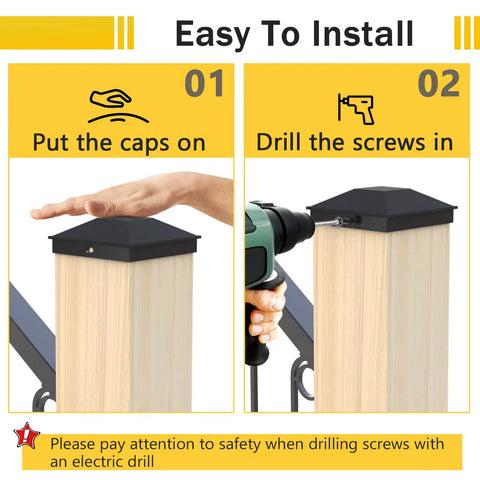 Black 3.5 By 3.5 Inch Post Caps For Wood Fence And Deck Posts 12 Pack With 24 Screws Easy Install Waterproof Plastic Caps