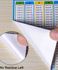 40 Pack Multiplication Chart Stickers For Students, 4 by 5 inch desk size times table sheet being peeled off a desk