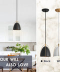 Dope Black Dome Pendant Light With Gold Trim For Kitchen Island And Dining Room Modern Hanging Fixture on display