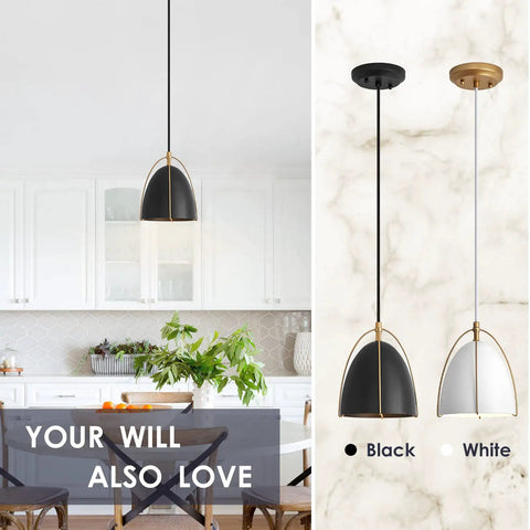 Dope Black Dome Pendant Light With Gold Trim For Kitchen Island And Dining Room Modern Hanging Fixture on display