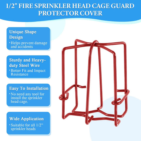 1/2 Fire Sprinkler Cage Guard Protector Cover in red, heavy-duty steel construction, suitable for various sprinkler heads.
