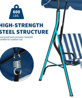 Close-up of sturdy steel frame and suspension of Three Seat Outdoor Porch Swing With Adjustable Canopy For Adults Plush Cushions.