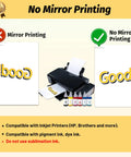 Inkjet printer with Light Tee Transfer Paper for Inkjet Printers 20 Sheets 8.5x11 Inches Printable Iron On Transfers, no mirror printing instruction.