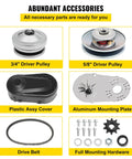 Heavy Duty Mean Machine Torque Converter For 4 To 7 Horsepower Go Kart Clutch accessories including pulleys, cover, belt, and hardware.