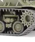 Close-up of T66 tracks on One Forty Eight Scale US Medium Tank M4A3E8 Sherman Plastic Model Kit With Realistic Cast Turret Welded
