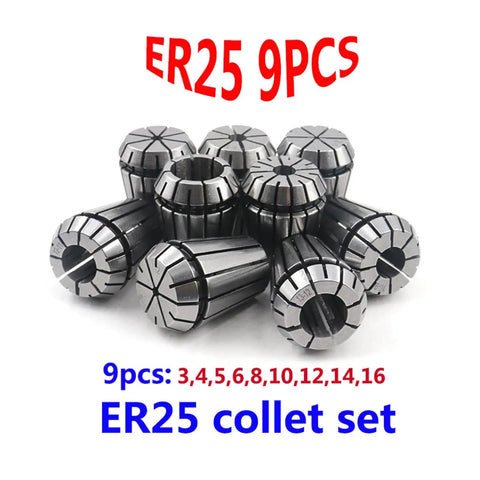 Professional Grade 9 Piece Er25 Collet Set Including 3 To 16Mm Sizes Precision Cnc Milling Chuck And Toolholder Rack Built For Heavy Duty Operations That Deliver Straight Up Accuracy On Your Next Big Project Today