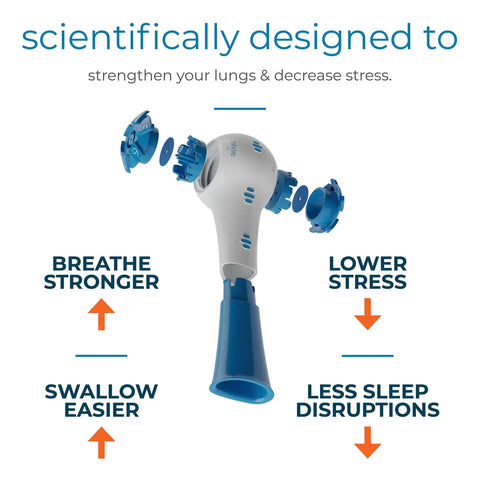 Breathing Exerciser For Stronger Lungs And Drug Free Respiratory Therapy, Boost Oxygen Flow, Easy At Home Lung Training With Guided Mobile App And Online Video Protocol For Daily Breathwork And Lung Gains, blue adjustable device