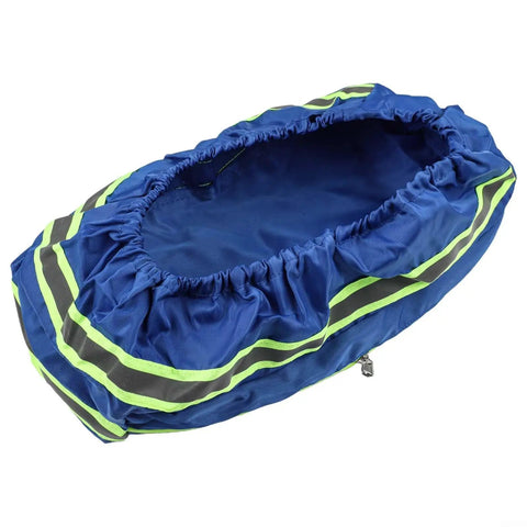 Must-Have Waterproof E-Bike Rear Seat Cover With Big 43cm Polyester Storage Bag For Battery Protection Against Rain Dirt And Dust Keeps Gear Safe On Rides. Blue polyester rear seat cover with 43cm storage opening