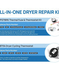 Heating Element Replacement For Whirlpool Amana Kenmore Dryers Fits Wed4815ew1 Ned4655ew1 Medx655dw And 110 70 80 Series Dryer Parts Replacement Kit With Easy Install showing WP279816 thermal fuse and thermostat kit details.