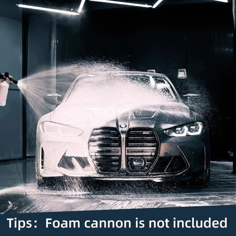 Heavy Duty Pressure Washer Short Gun With Swivel, 5000 PSI 10.5 GPM, spraying foam on car in garage, no foam cannon included