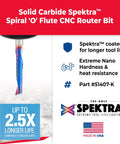 Spektra Coated Solid Carbide CNC Spiral O-Flute Router Bit for Plastics Up Cut 3 Inch Length 1/4 Inch Diameter 1-1/4 Inch Cutting Height Mirror Finish 51407-K Made In USA