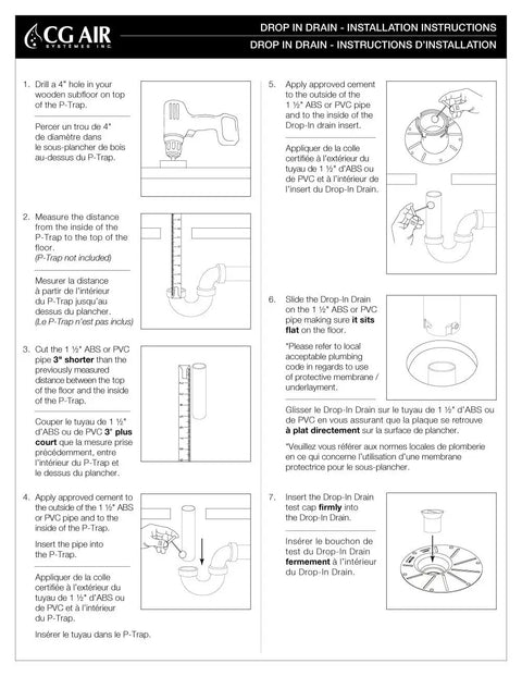 Freestanding Bathtub Drain Kit With Drop-In Style, DIY Ready, installation instruction sheet with detailed steps and diagrams