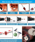 Instructions for using rotary tool with 185 Piece Wool Felt Polishing Kit With Sanding Drum For One Eighth Inch Shank Rotary Tools