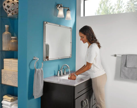 Eva 2 Light Dual Mount Bath Vanity Fixture With Frosted Glass In Brushed Nickel Finish in modern bathroom setting