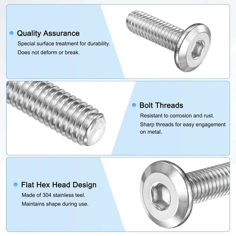 Big Stack 10 Pack Flat Head Bolt Fasteners M6 X 18mm 304 Stainless Steel Hex Drive Kit With Allen Key Included For Machine And Home Build Heavy Duty Fixups Full Thread Tough Screws Perfect Gear For Your Next Project Job Site Needs, M6 flat head socket screw