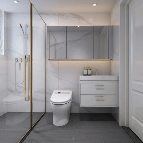 Modern bathroom with Dope 4 Inch LED Recessed Gimbal Lights 10 Pack With Junction Box Dimmable 9W 750LM ETL Listed