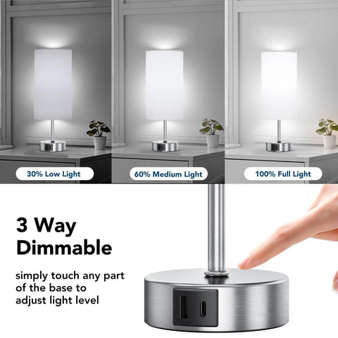 Touch Control Desk Lamp With 3 Way Dimming, 12.8 Inch Bedside Nightstand Light, 2 USB Ports, Modern Table Lamp demonstration