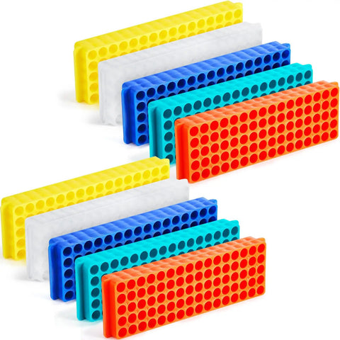 Ten Pack Double-Sided Tube Rack With 80 And 60 Hole Plates, Vial Holder For 0.2mL To 2mL Centrifuge Tubes, Polypropylene, Assorted Colors