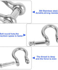 Close-up of 14 Pcs Clevis Shackle Set Five Sixteenth Inch Screw Pin Bow D Ring Shackles Stainless Steel 304 Heavy Duty for towing.