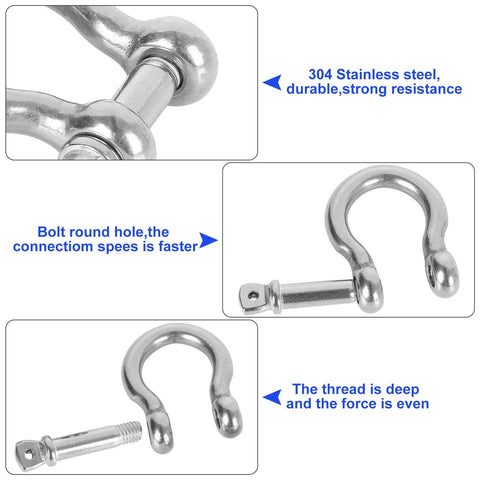 Rugged 3/8 Inch 304 Stainless Steel Screw Pin Anchor Shackles Set of 10 for Tough Marine Anchoring, Off-Road Towing, and Heavy Duty Recovery