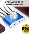 F900S 160W Mini Bluetooth 5.0 Power Amplifier with 2 channel 80W x 2 stereo, featuring AUX and USB inputs, shown with cables connected.