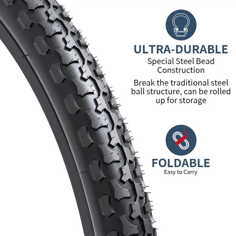 2 Pack 24 Inch Mountain Bike Tires And Tubes Set 24x1.75/47-507 Heavy Duty Tubes With AV32mm Schrader Valves Deep Crisscross Tread