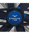 Hulking 78 Inch Mobile Drum Fan Kickin Up Serious Garage Airflow Quiet Tilt Head Industrial Shop Air Circulator Blue fan blades close-up.