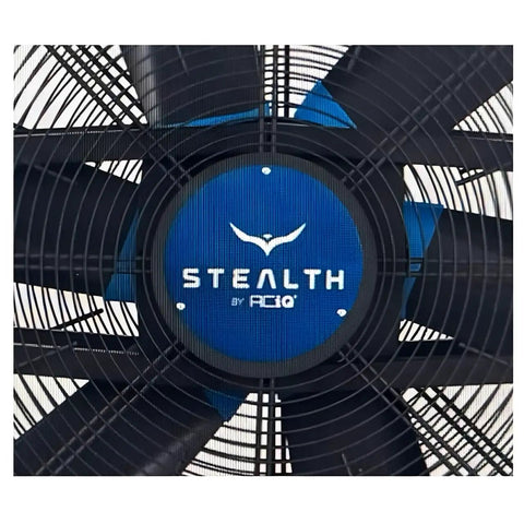 Hulking 78 Inch Mobile Drum Fan Kickin Up Serious Garage Airflow Quiet Tilt Head Industrial Shop Air Circulator Blue fan blades close-up.