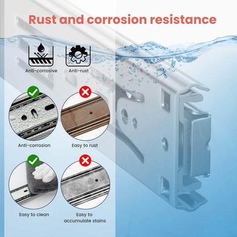 Image of rust-resistant and anti-corrosive 22 Inch Soft Close Drawer Slides Built To Last Heavy Duty Side Mount 100Lb Capacity Full Extension Ball Bearing Cabinet Glides For Kitchen And Dresser 6 Pairs 12 Pack, featuring easy-to-clean surface.