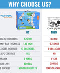 Comparison chart highlighting features of Kid Ninja Warrior Obstacle Course Set with 2 x 60 ft Slacklines against competitors.