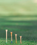 ProLength Two And Three Quarters Inch Tee System, 175 Count Natural Hardwood Golf Tees on grass with color bar length indicator