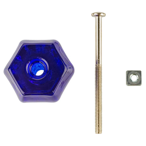 Old School Cobalt Blue Glass Drawer Knob Vintage Cupboard Hardware Solid Hexagonal Pull Handle Includes Mounting Kit Ready To Spruce Up Your Favorite Furniture Today
