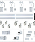 Heavy Duty 16Ft Outdoor Sliding Barn Door Hardware Kit With Galvanized Steel Track, 450 Lb Capacity, components layout