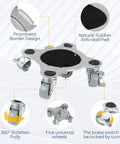 Heavy Duty Furniture Movers With Five Smooth Rubber Wheels Thick Carbon Steel Construction for easy maneuvering of furniture.