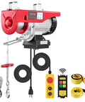 Electric Hoist 1320 Lb Capacity 120V Winch With 328 Ft Wireless Remote And 14 Ft Wired Remote, slings, and controls shown