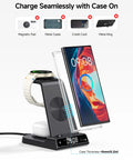 3 In 1 Wireless Charging Station For Galaxy Phones Watches And Buds With Dimmable Digital Clock Space Saving Dock Fast Charging