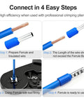 AWG 22 0.5mm2 Copper Crimp Connector Insulated Ferrule Pin Terminal Orange Pack Of 1000, 4-step connection guide.