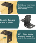 Heavy Duty Black L Brackets 2x2 Inch Steel Angle Supports on furniture corner, showcasing multi-screw hole design and smooth edges.