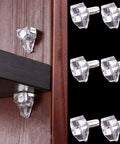 5 Millimeter Clear Plastic Shelf Support Pins Pack Of 20 for cabinets and furniture shown installed on wooden shelf