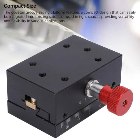 40mm Travel Dovetail Slide With Gear Rack And Pinion Manual Fine Adjustment Slim Aluminum Alloy Built For Tight Spaces Precision Slide For Small Machinery And Everyday Use, compact black slide with red adjustment knob