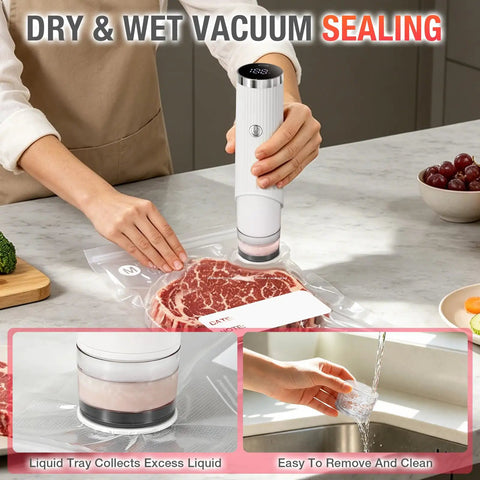 Using Compact Handheld Vacuum Sealer For Food With 30 Reusable Bags Portable Automatic Sealing Machine For Freezer Storage