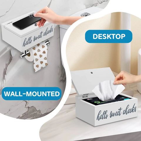 Dual Function Wall Mounted Toilet Paper Holder With Shelf And Flushable Wipes Dispenser Storage Space Saving Bathroom Organizer