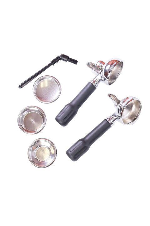 One Group Commercial Espresso Machine With Semi Automatic Volumetric Delivery And Four Cup Settings portafilters, baskets, brush.