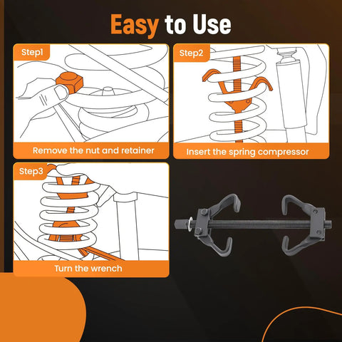 Steps to use Coil Spring Compressor Tool Kit For Vehicle Suspension Struts Remove And Install Springs Up To 3/4 Inch